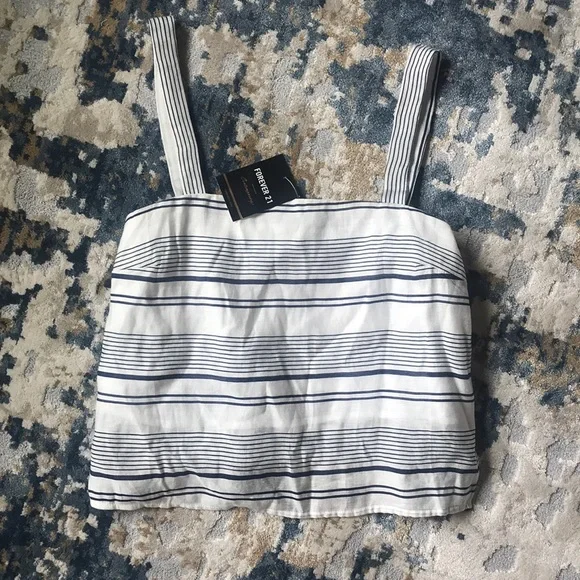 Forever 21 Linen Striped Crop Top, NWT - Picture 1 of 4